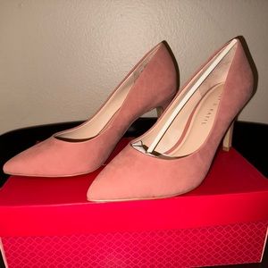 Light pink microsuede pumps